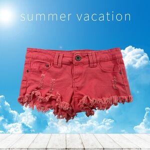 Frayed Hem Red Women's Short Shorts size 3 with 27” Waist, Booty Shorts